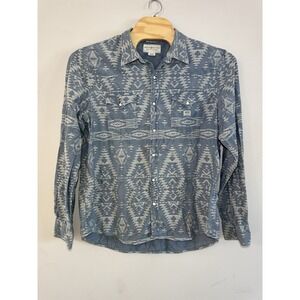 DENIM & SUPPLY Ralph Lauren Chambray Aztec Pearl Snap Shirt Sz XXL Blue Navajo
